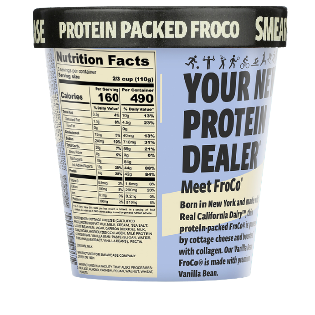 Smearcase Vanilla Bean FroCo — Frozen Cottage Cheese Ice Cream, 40g Protein Per Pint, Collagen Boosted, Gluten Free, No Artificial Ingredients, 14 fl oz