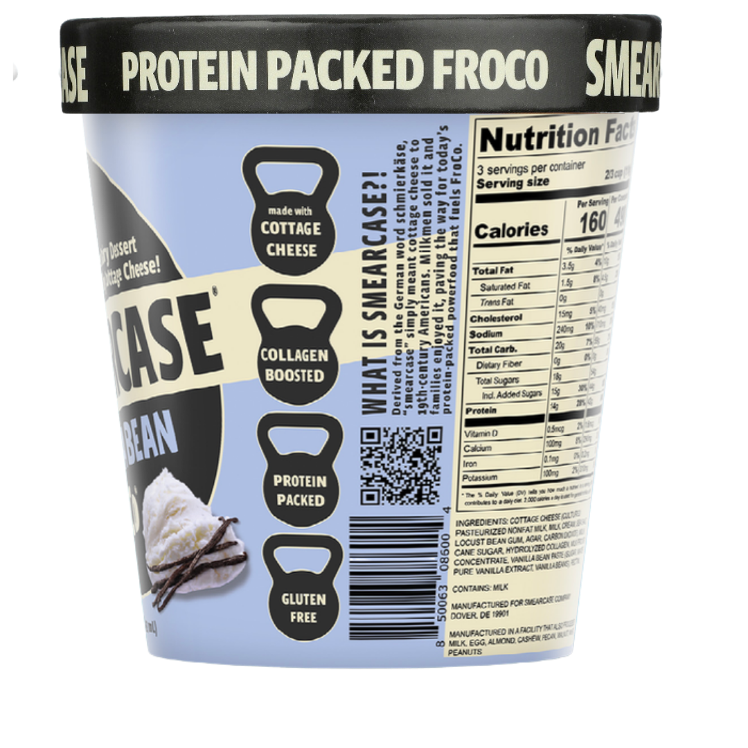 Smearcase Vanilla Bean FroCo — Frozen Cottage Cheese Ice Cream, 40g Protein Per Pint, Collagen Boosted, Gluten Free, No Artificial Ingredients, 14 fl oz