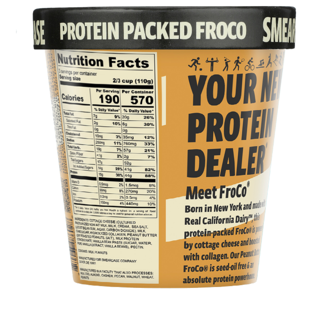 Smearcase Peanut Butter FroCo — High Protein Frozen Cottage Cheese Ice Cream, 40g Protein, Collagen Boosted, Gluten Free, Post-Workout Dessert, 14 fl oz