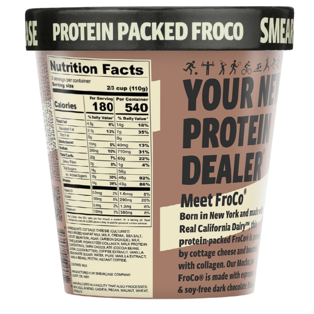 Smearcase Mocha Joe FroCo — Coffee Flavored Frozen Cottage Cheese Ice Cream, 40g Protein Per Pint, Collagen Boosted, Gluten Free, No Artificial Ingredients, 14 fl oz