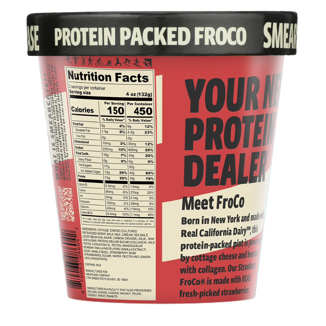 Smearcase Strawberry FroCo — Frozen Cottage Cheese Ice Cream, 40g Protein Per Pint, Collagen Boosted, Gluten Free, No Artificial Ingredients, 14 fl oz