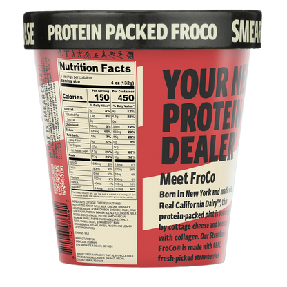 Smearcase Strawberry FroCo — Frozen Cottage Cheese Ice Cream, 40g Protein Per Pint, Collagen Boosted, Gluten Free, No Artificial Ingredients, 14 fl oz