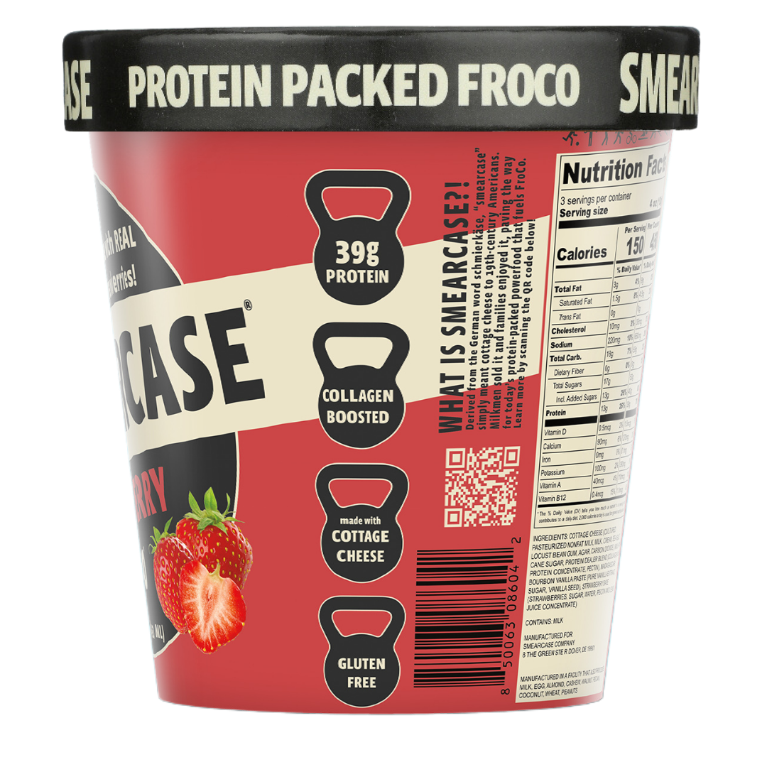 Smearcase Strawberry FroCo — Frozen Cottage Cheese Ice Cream, 40g Protein Per Pint, Collagen Boosted, Gluten Free, No Artificial Ingredients, 14 fl oz